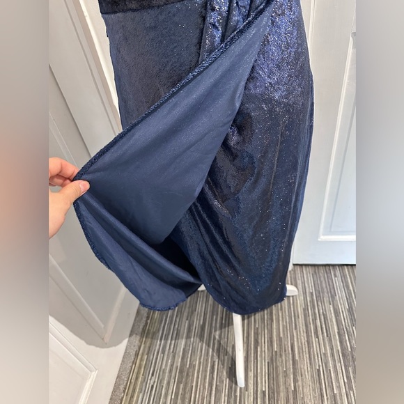 TED Baker Size 3 Navy One Shoulder Drape Midi Dress - Picture 3 of 17